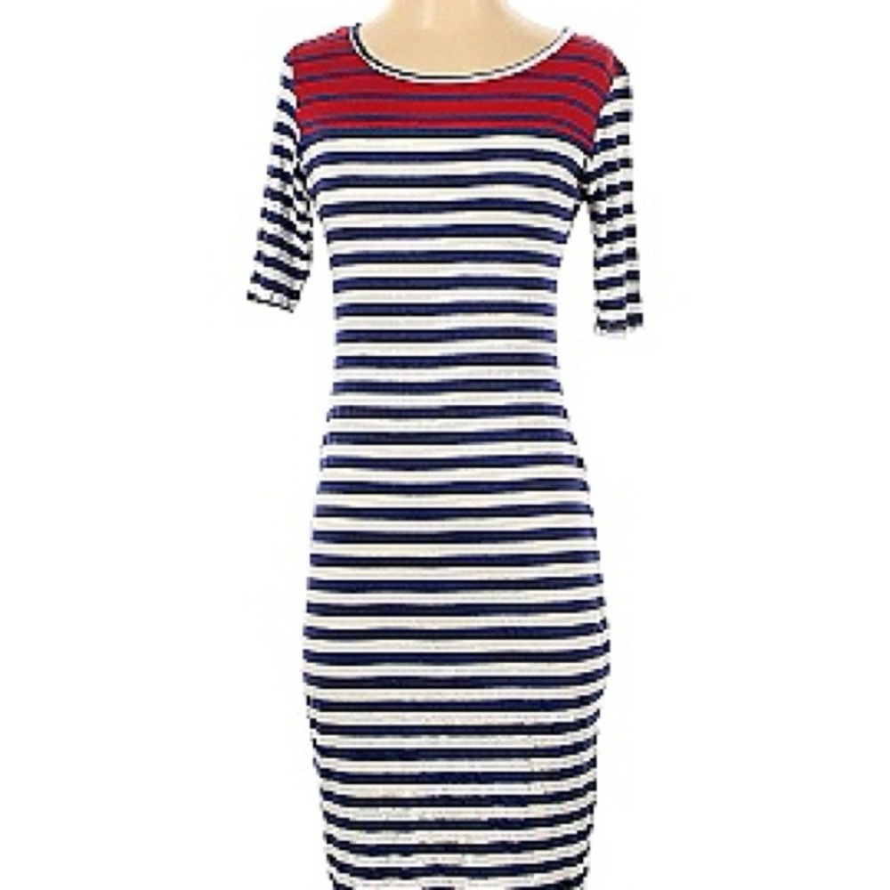 LuLaRoe Blue and Gray Striped Top